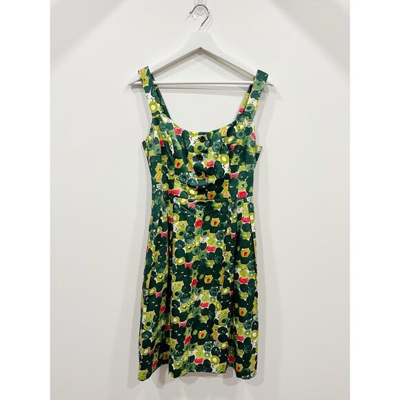 Milly of New York Sleeveless Fit & Flare Dress Bold Green & Yellow Print - Picture 1 of 14